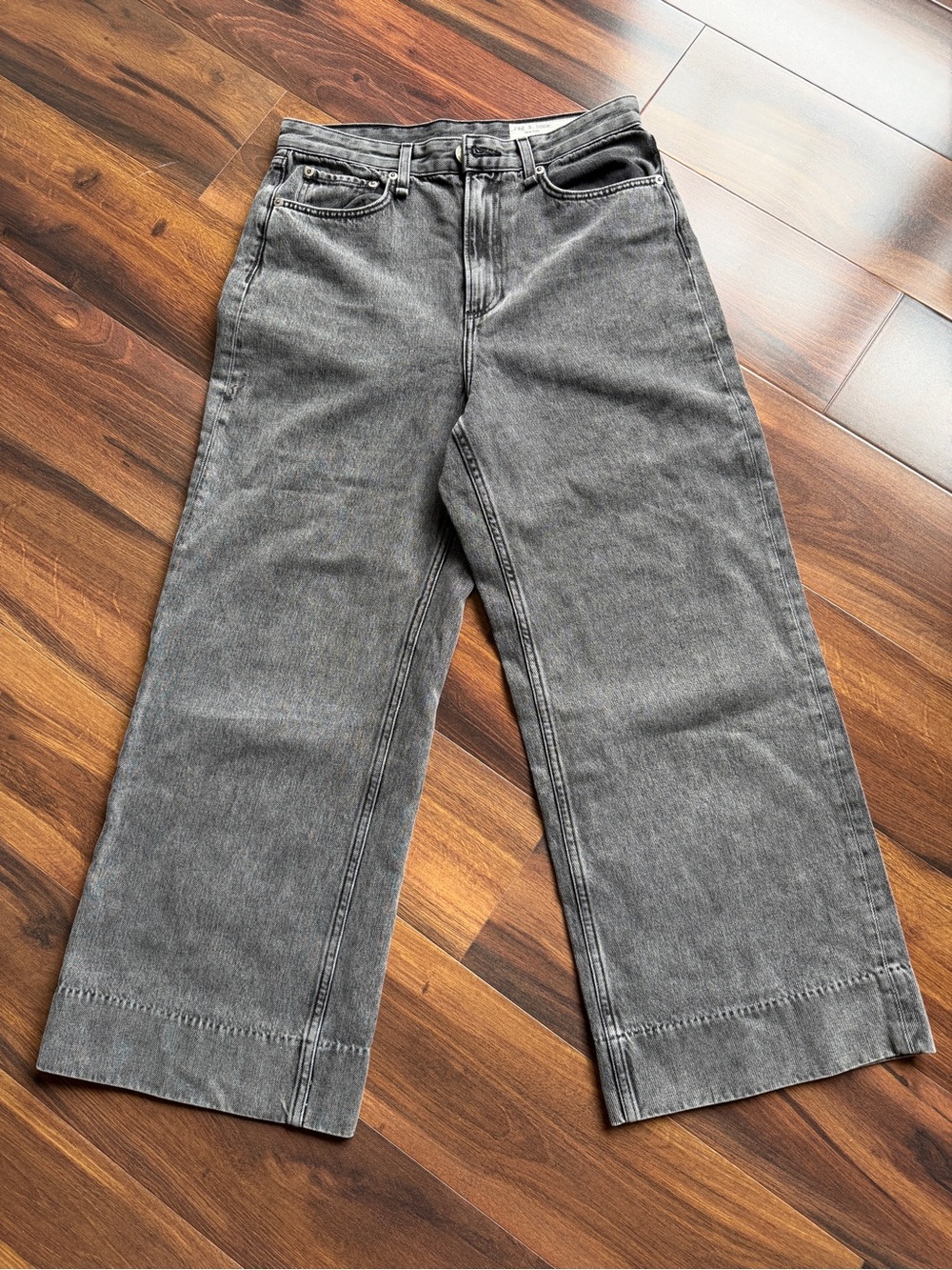 rag & bone Ruth Super High Rise Ankle Wide Leg Faded Black Jeans 28